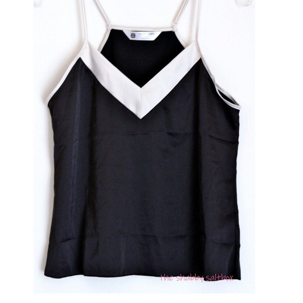 Cami Black Top Poly Satin White Trim Classy Modern